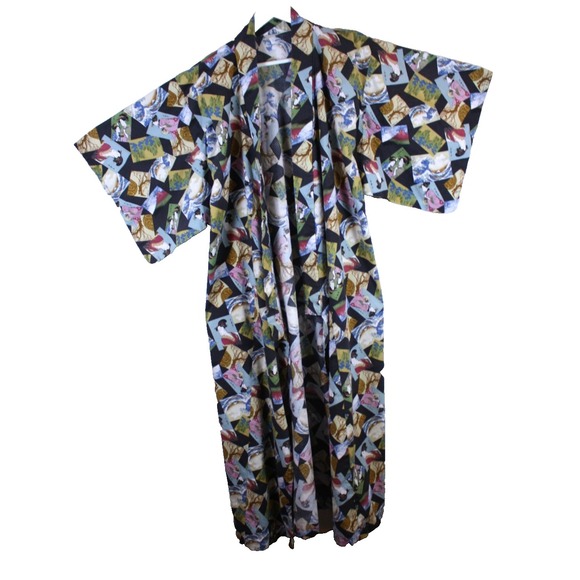Other - Kimono Japanese Vintage Robe Unbranded O/S Open Front Cotton Floral Ocean Nature